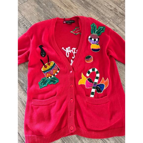 Vintage iB Diffusion Women's Red Long Sleeve Cardigan Sweater Size Small - Picture 1 of 12